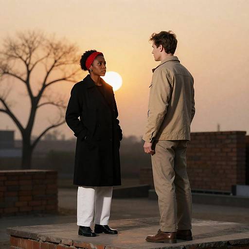 Sunset Standoff on Stone Platform