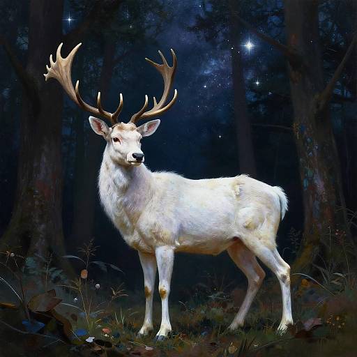 Celestial White Stag in Mystical Forest