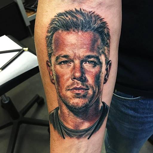 Realistic Matt Damon Tattoo Portrait