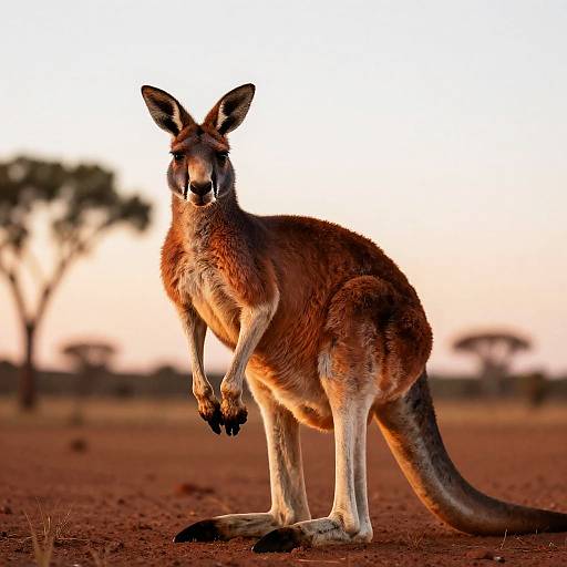 Red Kangaroo in Australian Outback at Sunset