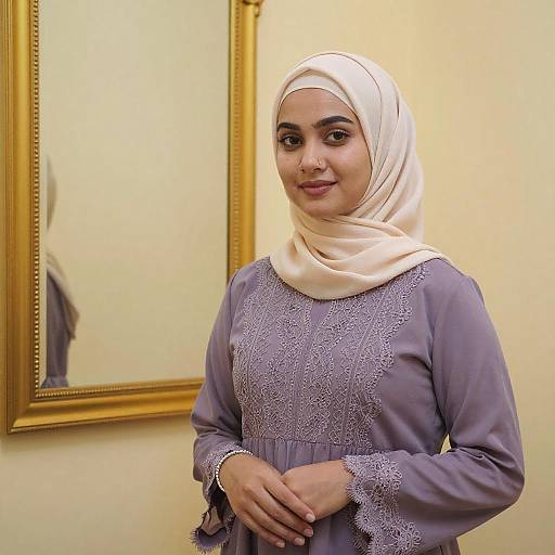 Portrait of Woman in Hijab Near Mirror