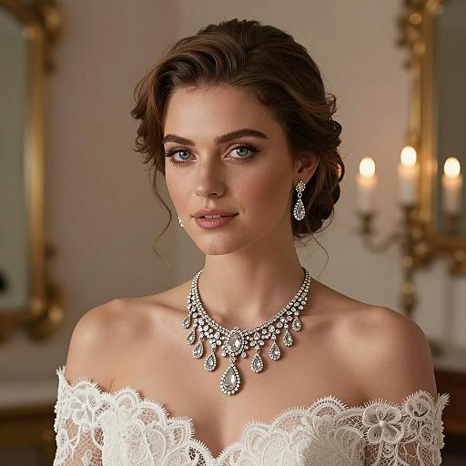 Elegant bride with updo hairstyle and ornate jewelry