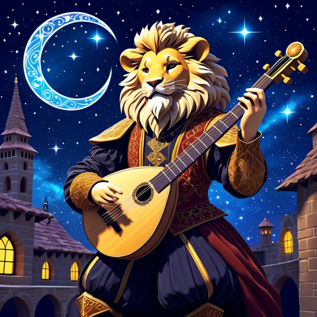 Lion-Headed Bard Under Starry Sky