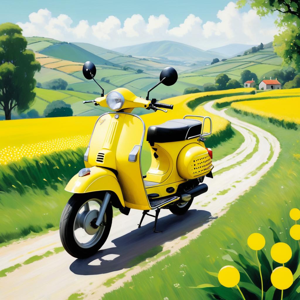 Lemon Yellow Moped in Vibrant Countryside