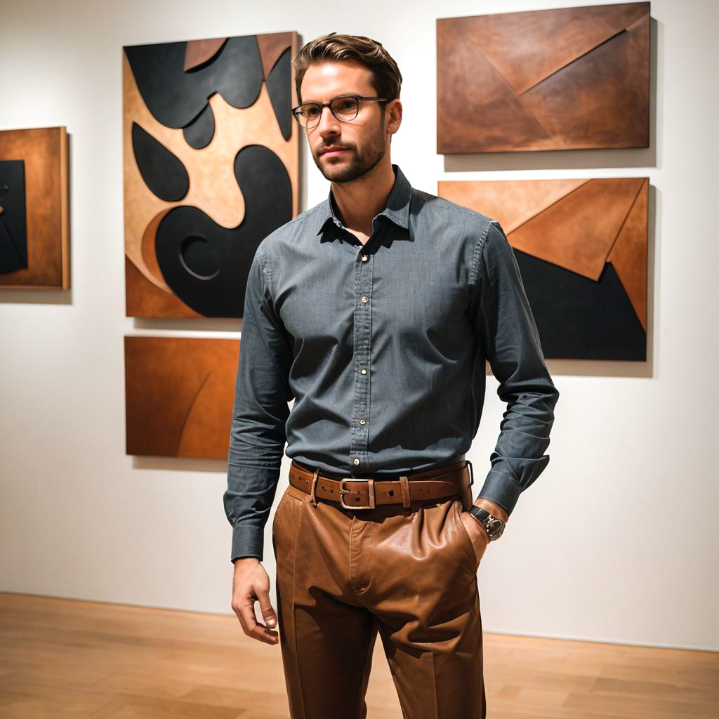 Man in Leather Belt at Art Gallery