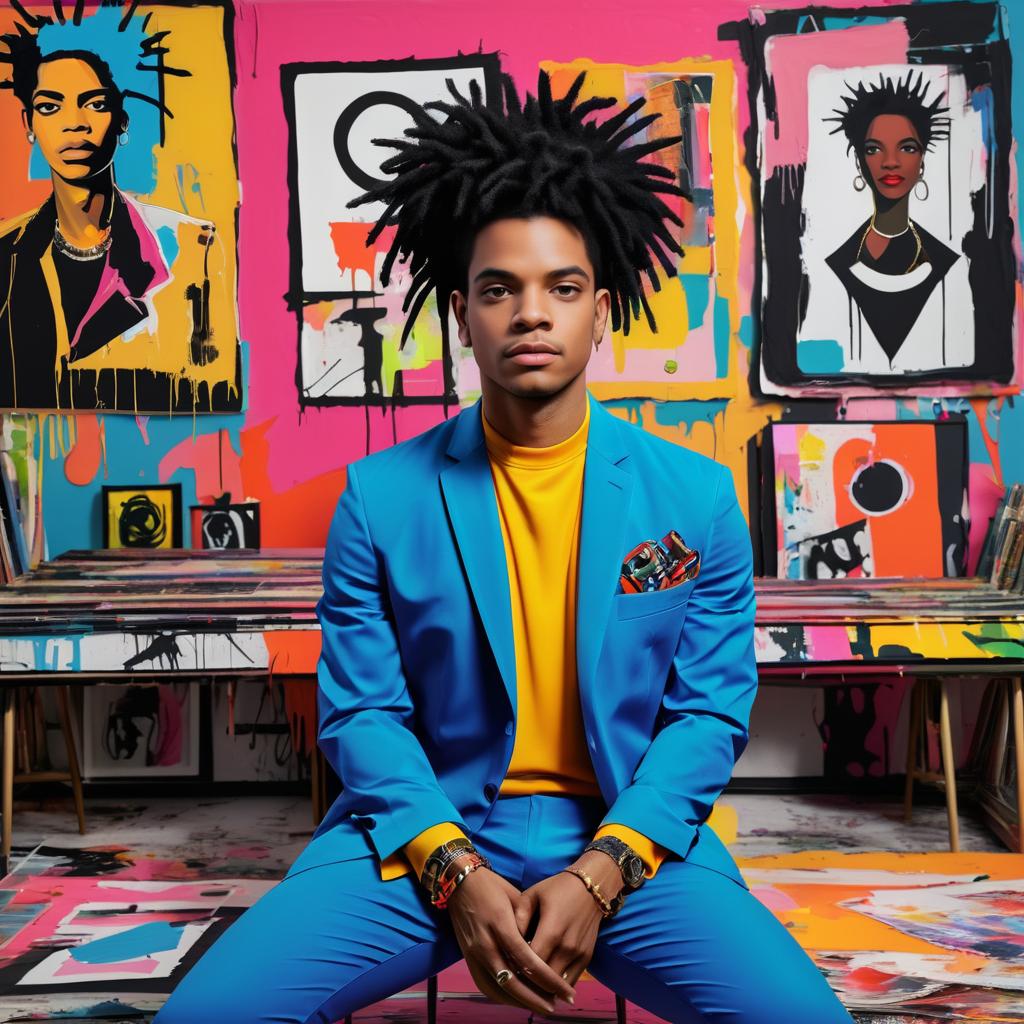 Vibrant Fashion Designer in Basquiat Style