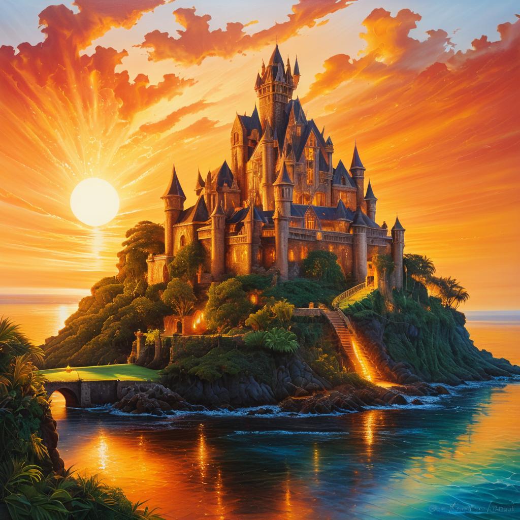 Peleș Castle at Sunrise: Magical Oil Painting