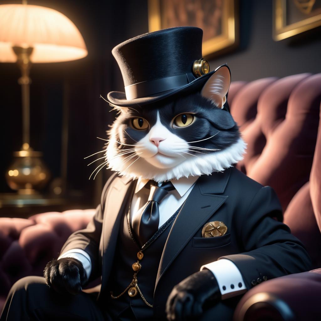 Sophisticated Cat Businessman on Sofa