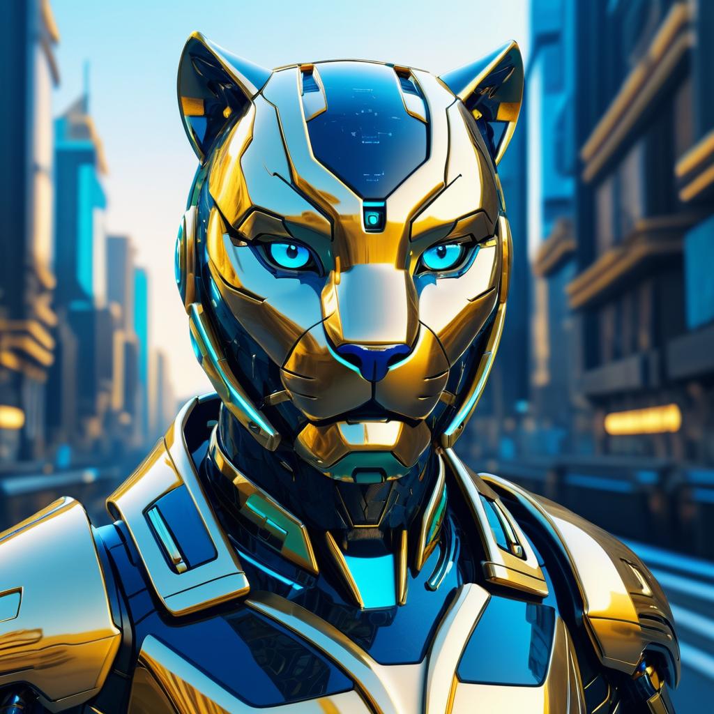 Futuristic Gold-Plated Panther Portrait