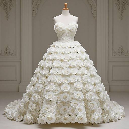 3D White Rose Wedding Dress