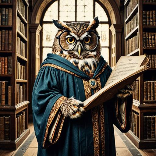 Whimsical Owl Scholar in Cozy Library