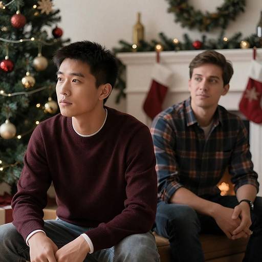 Serious Men in Christmas Decor