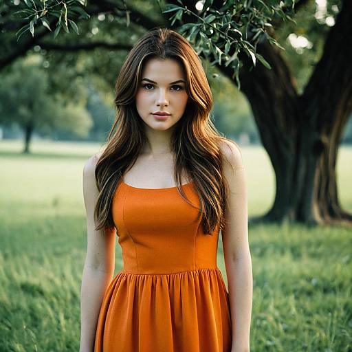 Girl in Orange Dress Under a Tree
