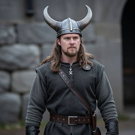Accurate Viking Man with Horned Helmet