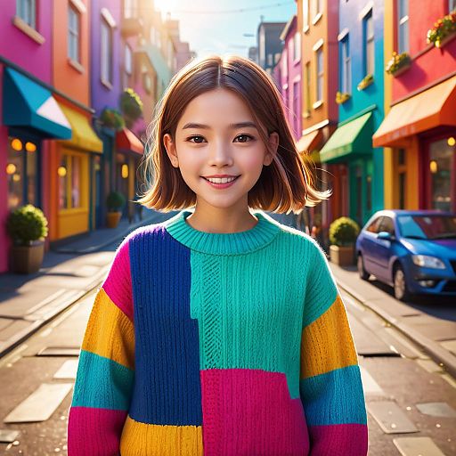 Smiling Young Woman on Colorful Urban Street
