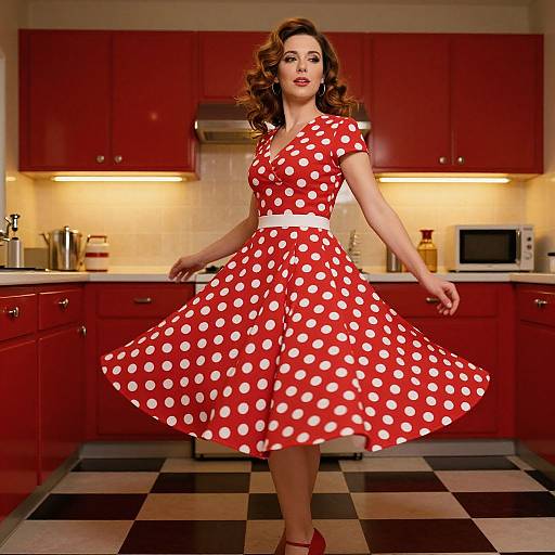 Woman Twirling in Retro Red Dress