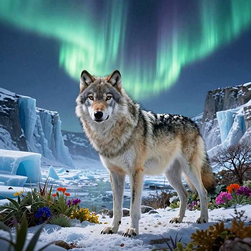 Majestic Aurora Arctic Wolf Klimt Style