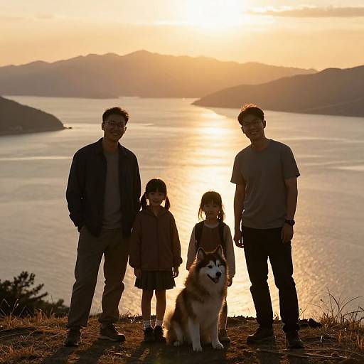 Silhouette of Happy Asian Family Outdoors