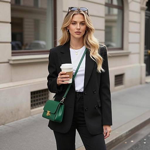 Chic Blonde Woman on Urban Sidewalk