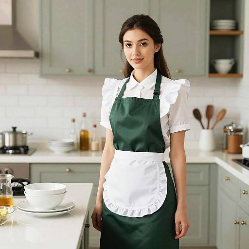Woman in Green and White Aprons