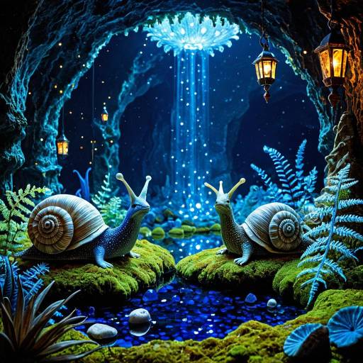 Fantasy Crystal Cave with Glowing Slugs