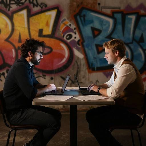 Focused Meeting with Vibrant Graffiti Background