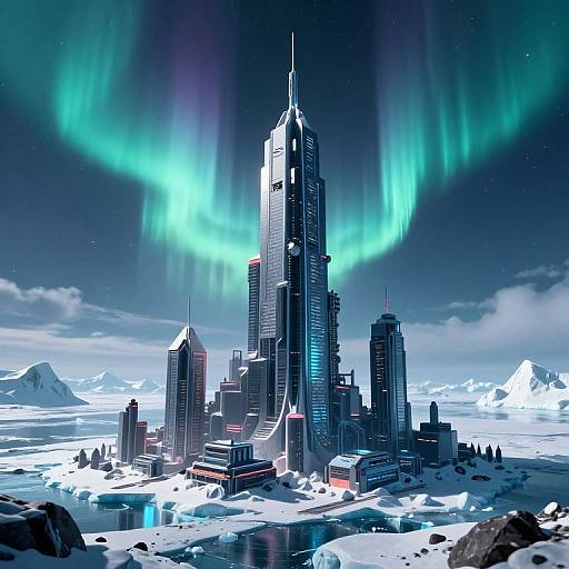 Cyberpunk Inverted City Under Antarctic Ice