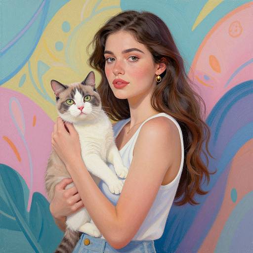 Beautiful Woman with Cat Mural