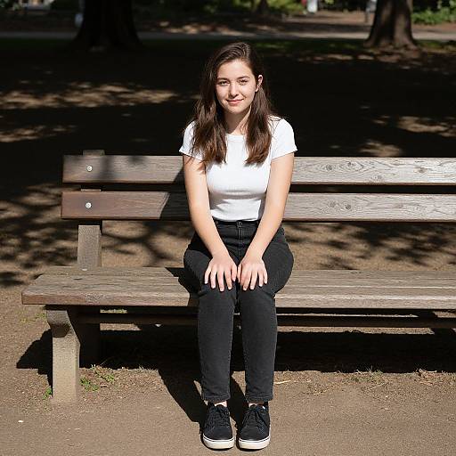 Young Woman on Sunlit Park Bench