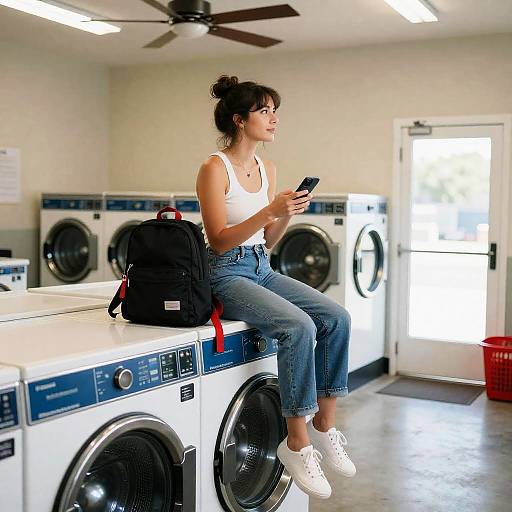 Casual Laundromat Scene with Woman