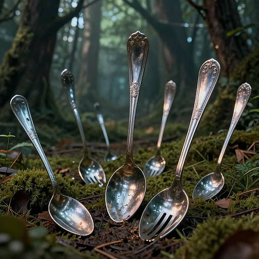 Cyberpunk Forest of Metallic Spoons