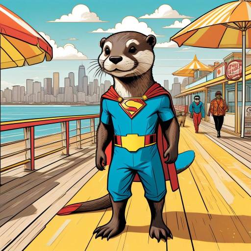 Charming Otter Superhero on Beach Boardwalk