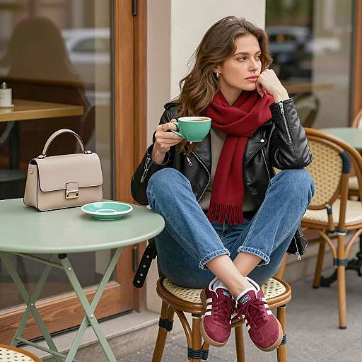 Charming Café Scene with Stylish Woman