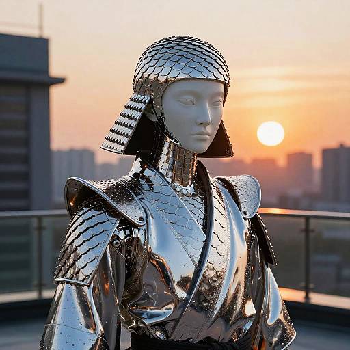 Reflective Platinum Cyber-Samurai