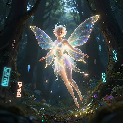 Luminous Fairy in Enchanted Sci-Fi Forest