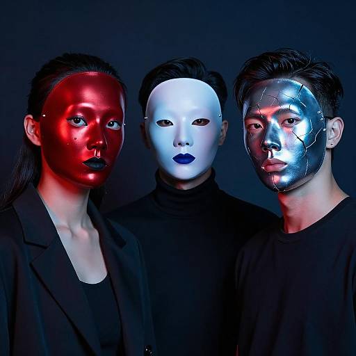 Mystical Figures in Glossy Metallic Masks