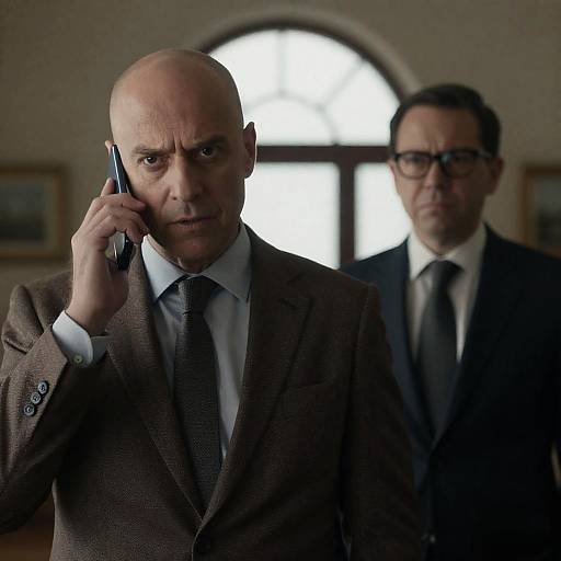 Serious Businessmen in Dimly Lit Office