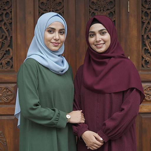 Smiling Women in Hijabs Holding Hands