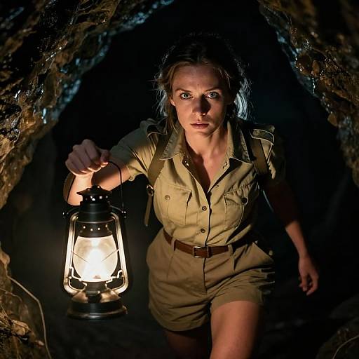 1800s Explorer in Dramatic Cave Scene