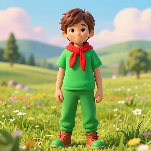 Cheerful Boy in Green Meadow