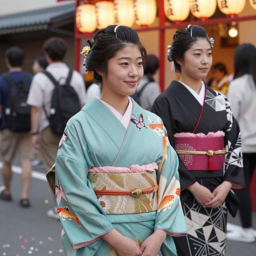 Joyful Japanese Festival in Traditional Kimonos