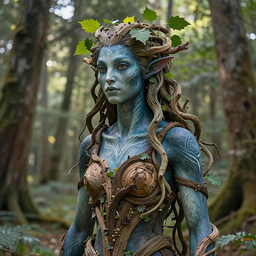 Mystical Tree Spirit in Sunlit Forest