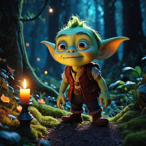 Pixar-Style Goblin Toddler in Enchanted Forest