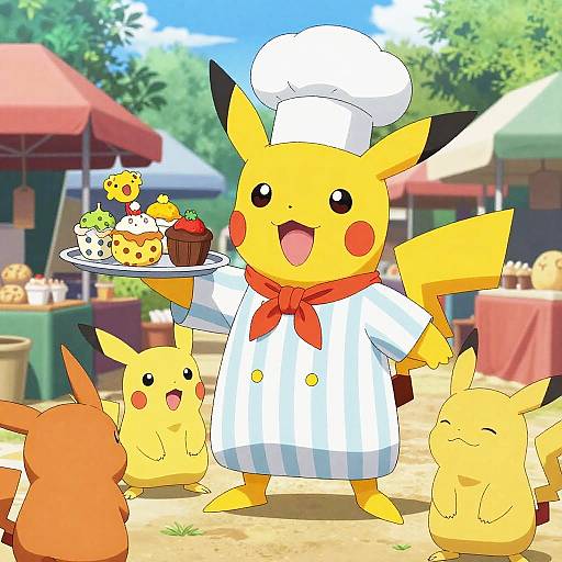 Cheerful Pokémon Chef at Market