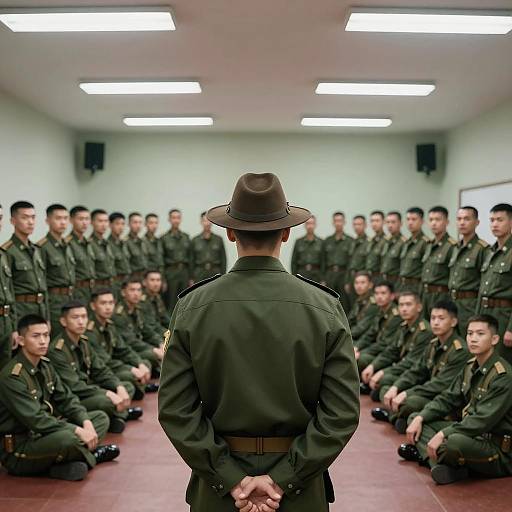 Military Leader Addressing Soldiers Indoors