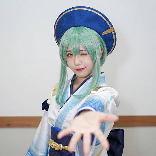 Playful Young Woman in Traditional Japanese Attire