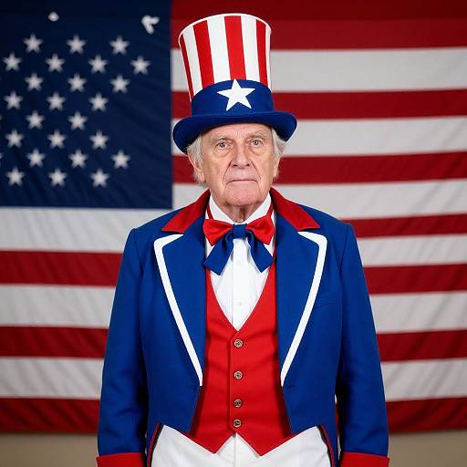 Elderly Man in Vintage Uncle Sam Costume