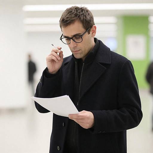 Man Reading Paper Indoors with Cigarette