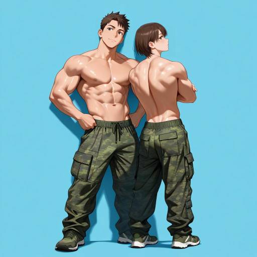 Muscular Males With Camouflage Pants
