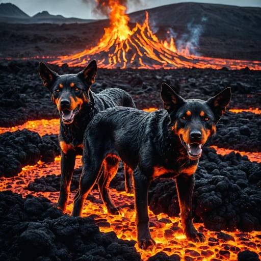 Cerberus Dogs in Molten Lava Field Cerberus Dogs in Molten Lava Field
